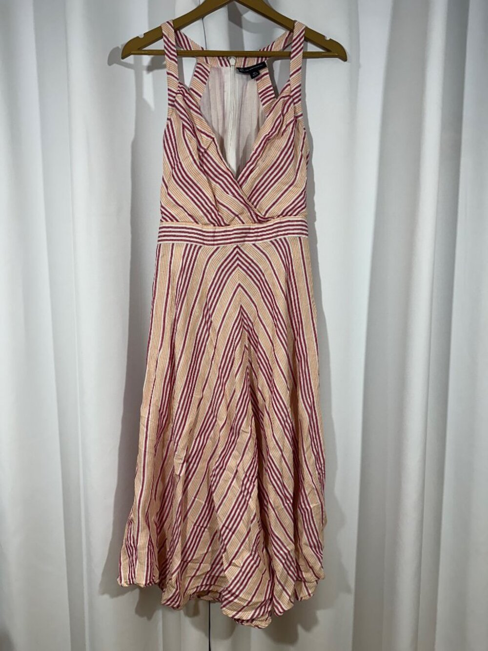 New York & Company XXL Red Stripe Linen Blend Midi Dress Fit Flare Summer